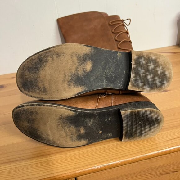 JustFab Brown Knee High Lace-up Boots Faux Leather Pricilla Buckle Size 11 - Picture 6 of 8